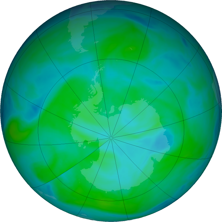 Antarctic ozone map for 11 January 2024